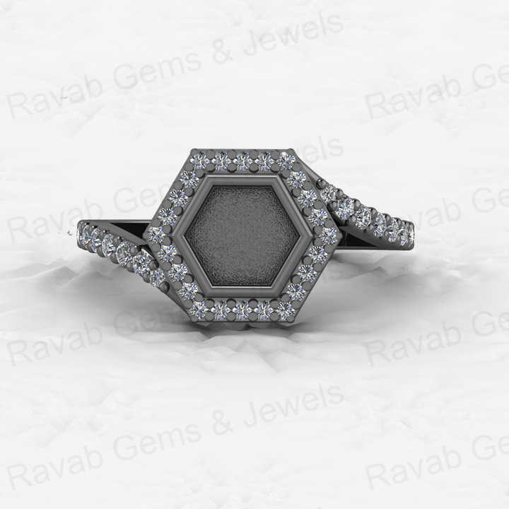 Genuine Solid 925 Sterling Silver Hexagon Shape Semi Mount Blank Setting Ring Good for Ashes & Resin Work Breastmilk Jewelry