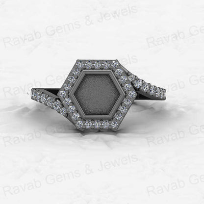 Genuine Solid 925 Sterling Silver Hexagon Shape Semi Mount Blank Setting Ring Good for Ashes & Resin Work Breastmilk Jewelry