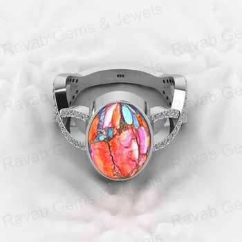 Top Selling 925 Sterling Silver Fine Ring Spiny Oyster Turquoise Gemstone Bezel Setting With CZ for Wedding Cocktail Parties