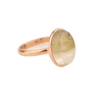 Top Selling Oval Natural Golden Rutile 10x14mm Gemstone Jewelry Solid Silver High Polish Rose Gold Plated Dainty Ring for Women