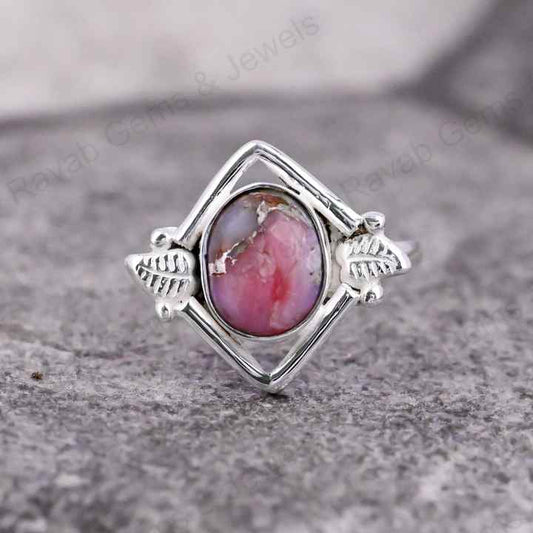 Best Selling Solid 925 Sterling Silver Natural Pink Copper Opal Gemstone Leaf Designer Fine Fashion Women Ring Handmade Jewelry