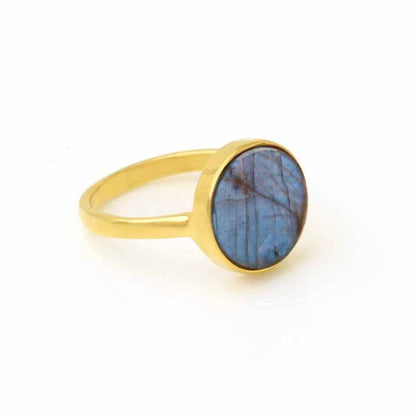Best Selling 925 Silver Vermeil Eternity Band 12mm Natural Blue Fire Labradorite Flat Gemstone Fine Jewelry Women's Ring