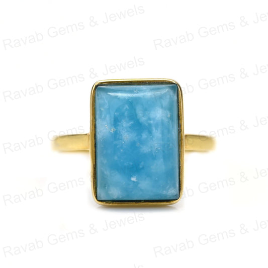 Handmade 18K Gold Plated Silver Dainty Rectangle Ring Latest Design 12x16mm Natural Smithsonite Gemstone Bezel Fine Rings Her