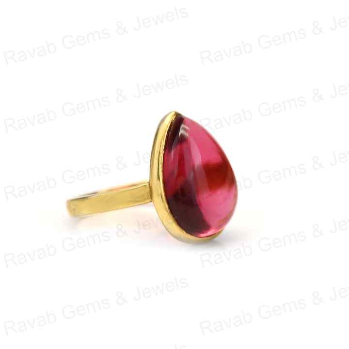 New Arrival Solid 925 Sterling Silver Pink Tourmaline Quartz Cabochon 10x14mm Bezel Setting 18k Gold Filled Fine Ring for Women