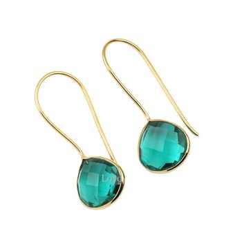 New Arrival 925 Sterling Silver Green Teal Sapphire Hydro 12mm Heart Checker Cut 18k Gold Plated Drop Dangle Earring for Women