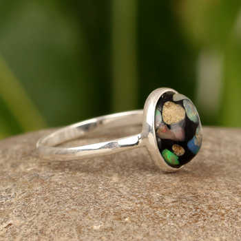 Top Selling Black Opal Copper Genuine 925 Sterling Silver Women Handmade 10x14mm Oval Shape Dainty Bezel Setting Ring for Women