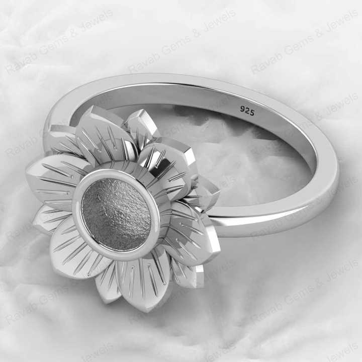 High Quality 925 Sterling Silver 10mm Lotus Flower Semi Mount Blank Bezel Setting Ring Good for Resin Gemstone Designer Jewelry