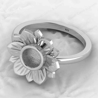 High Quality 925 Sterling Silver 10mm Lotus Flower Semi Mount Blank Bezel Setting Ring Good for Resin Gemstone Designer Jewelry