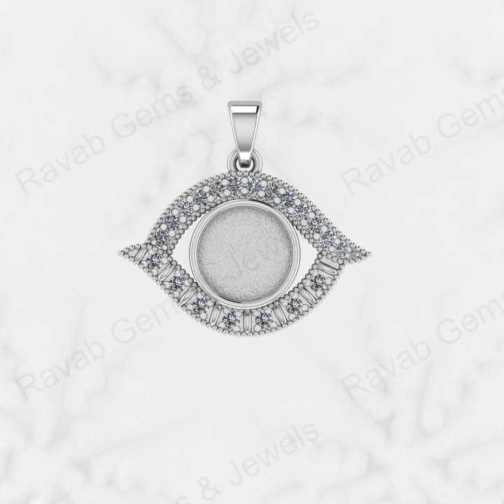 925 Sterling Silver Mother Eye Design 15X24mm Semi Mount Blank Setting CZ Charm Pendant Good for Ashes & Resin Work Breastmilk