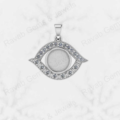 925 Sterling Silver Mother Eye Design 15X24mm Semi Mount Blank Setting CZ Charm Pendant Good for Ashes & Resin Work Breastmilk