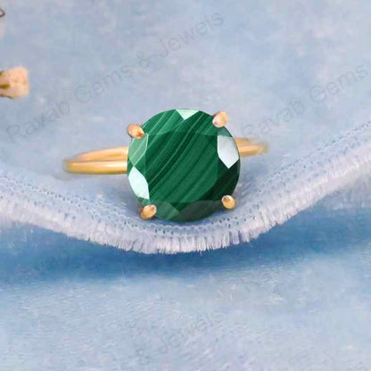 Best Selling 10mm Natural Malachite Gemstone Round Faceted Cut Genuine 925 Silver Gold Vermeil Eternity Women Ring Fine Jewelry
