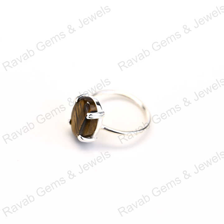 Best Selling Solid 925 Sterling Silver Natural Tiger Eye Oval Cabochon Setting Ring for Women Fine Handmade Christmas Jewelry