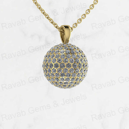 New Arrival Solid 925 Sterling Silver 13mm Ball Round With Micro Pave Zircon Diamond Disco Pendant Necklace Keepsake Jewelry