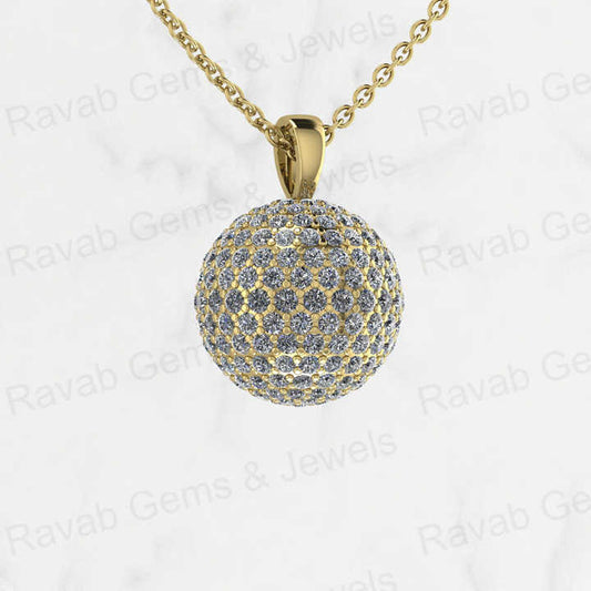 New Arrival Solid 925 Sterling Silver 13mm Ball Round With Micro Pave Zircon Diamond Disco Pendant Necklace Keepsake Jewelry