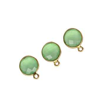 New Arrival 12mm Green Chalcedony Gemstone Bezel 18k Gold Plated Sterling Silver Station Charm Pendant Fine Pendants Charms