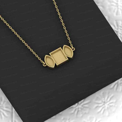 New Arrival 925 Silver Square Marquise Collet Cup Pendant Necklace Setting Ashes Resin Jewelry Findings Semi Mount Charm Blank