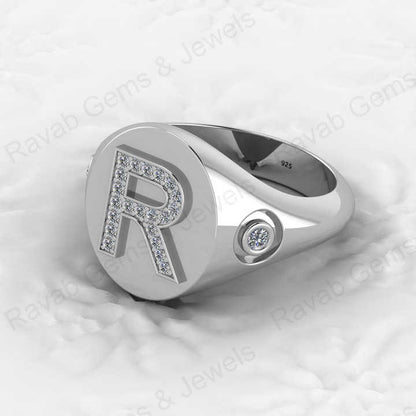 Best Selling Genuine 925 Sterling Silver Diamond Zircon Initial Letter Personalized Custom Solomon Signet Oval Men Ring Jewelry