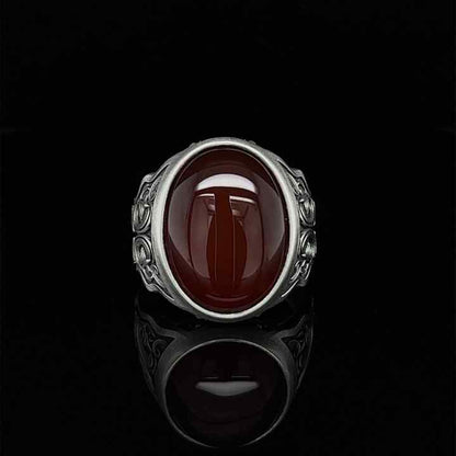 Genuine 925 Sterling Silver Natural Carnelian Oval Cabochon 12x16mm Turkish Signet Ottoman Bezel Setting Fine Ring For Men's