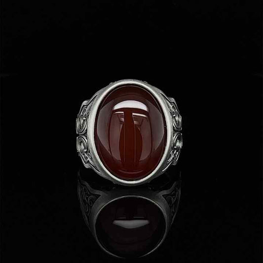 Genuine 925 Sterling Silver Natural Carnelian Oval Cabochon 12x16mm Turkish Signet Ottoman Bezel Setting Fine Ring For Men's