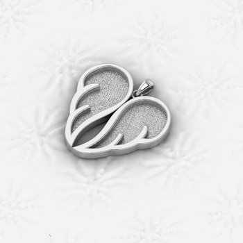 Genuine 925 Sterling Silver 25mm Angel Wings Heart Charm Semi Mount Resin Ashes Work Necklace Jewelry Findings