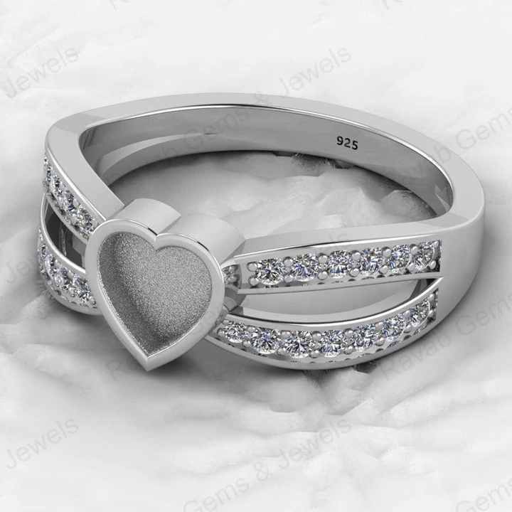 Genuine 925 Sterling Silver Semi Mount Ring Ultimate Heart Blank Bezel Design With Resin Ashes Good Keepsake Cremations Jewelry