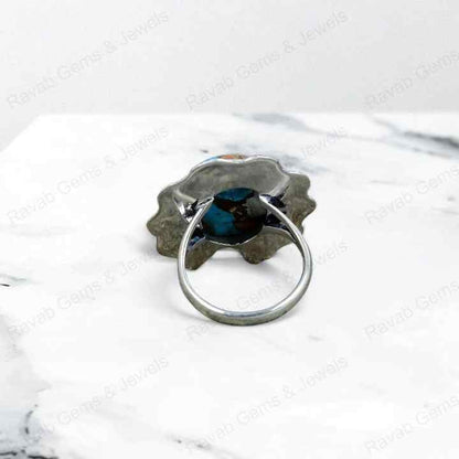 Best Quality Solid 925 Sterling Silver Natural Spiny Oyster Turquoise 10x14mm Oval Bezel Setting Ring for Women Navajo Jewelry