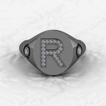 Best Selling Genuine 925 Sterling Silver Diamond Zircon Initial Letter Personalized Custom Solomon Signet Oval Men Ring Jewelry