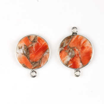 Factory Wholesale 12mm Flat Gemstone Sterling Silver Bezel Pendants Natural Sponge Coral Copper Pendant Fine Pendants Charms