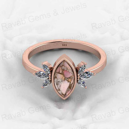 Top Selling Marquise Designer Ring Genuine 925 Silver Pink Copper Turquoise Gemstone Bezel Setting Fine Jewelry Trusted