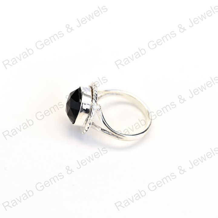Best Selling Solid 925 Sterling Silver Natural Black Onyx Rose Cut Cushion Shape Bezel Setting Ring for Women Handmade Jewelry