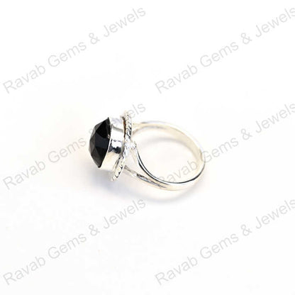 Best Selling Solid 925 Sterling Silver Natural Black Onyx Rose Cut Cushion Shape Bezel Setting Ring for Women Handmade Jewelry