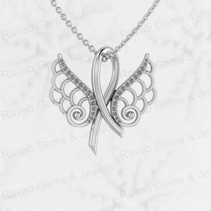 Hot Selling Solid 925 Sterling Silver 24x24mm Angel Wing & Bow Design Prong Setting CZ Pendant Pendant for Women Fine Necklace