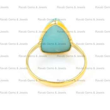 Solid 925 Sterling Silver 18K Gold Plated Handmade Natural Smithsonite 12x16mm Trillion Shape Bezel Set Ring for Women