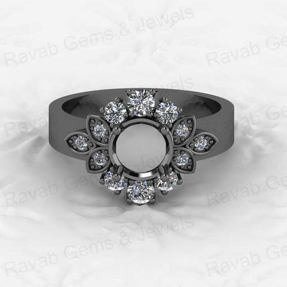 Genuine Solid 925 Sterling Silver Accented Starburst Semi Mount Blank Setting Ring Good for Ashes Resin Work Breastmilk Jewelry