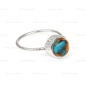 Hot Selling 10mm Mohave Spiny Oyster Copper Turquoise Bezel Handmade Dainty 925 Sterling Silver Ring for Women Fine Jewelry