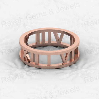 Top Selling Solid 925 Silver Gold Vermeil 6mm Text & Date History Symbolic Roman Numeral Eternity Band Men's Ring Fine Jewelry