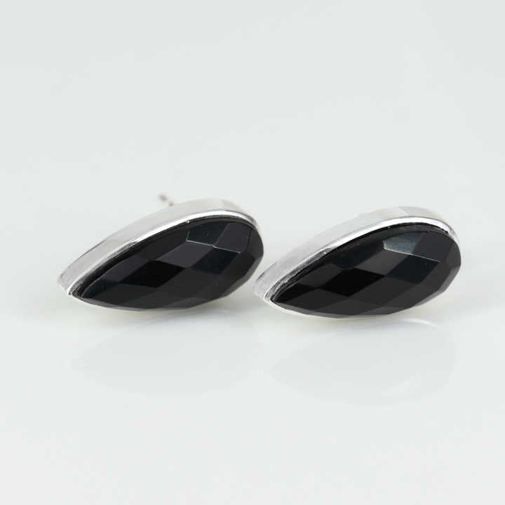 Top Quality Solid 925 Sterling Silver Natural Black Onyx Checker Cut 10x20mm Bezel Setting Pear Shape Stud Earring for Women