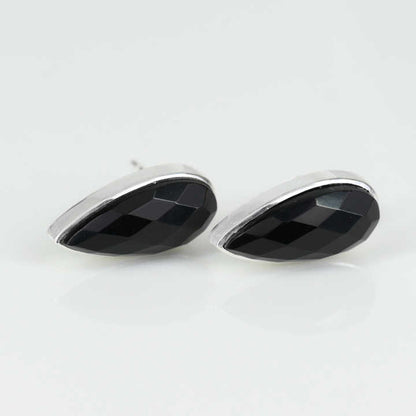 Top Quality Solid 925 Sterling Silver Natural Black Onyx Checker Cut 10x20mm Bezel Setting Pear Shape Stud Earring for Women