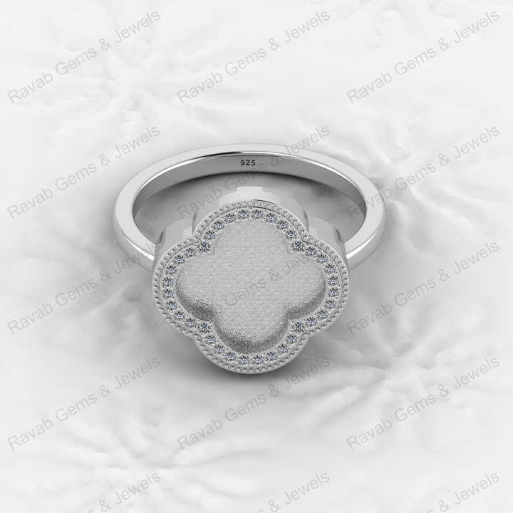 Fine Quality 925 Silver Clover Design Semi Mount Blank Setting Ring for Gemstone Ashes & Resin Findings & Wedding Wear Jewelry