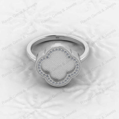 Fine Quality 925 Silver Clover Design Semi Mount Blank Setting Ring for Gemstone Ashes & Resin Findings & Wedding Wear Jewelry