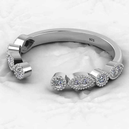 Minimalist 925 Silver Vermeil Women's Fine Jewelry Adjustable Designer Half Eternity CZ Wedding Band Ring