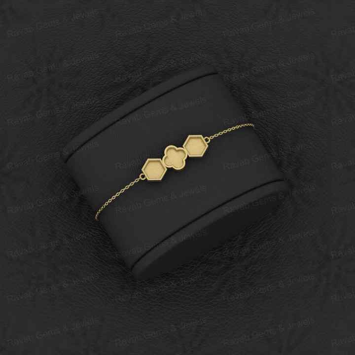 Superb Quality 925 Solid Silver Semi Mount Chain Bracelet Hexogen Clover Resin Gemstone 18K Gold Plated Ashes Setting Jewelry