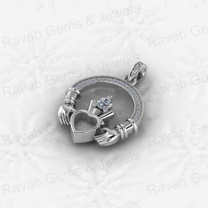 High Quality 925 Silver Iris Celtic Claddagh 5mm Heart Blank Bezel Setting Charm Pendant With CZ Settled Keepsake DIY Jewelry