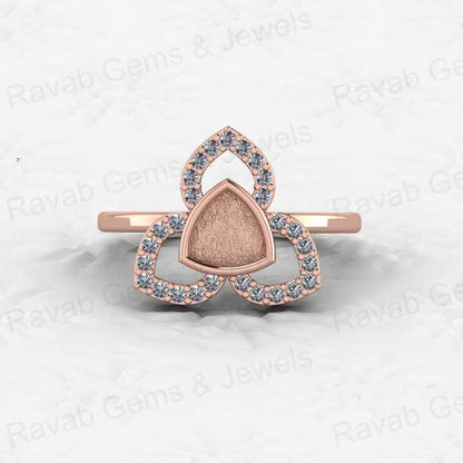 Genuine Solid 925 Sterling Silver Clover Trillion Semi Mount Blank Setting Ring Good for Ashes & Resin Work Breastmilk Jewelry