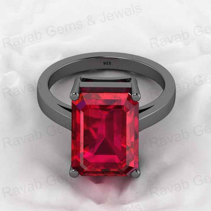 New Arrival Solid 925 Sterling Silver 10x14mm Red Garnet Hydro Rectangle Prong Setting Ring for Women Birthstone Jewelry