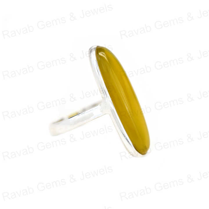 Superb Selling Solid 925 Sterling Silver Yellow Chalcedony Quartz 10x30mm Oval Bezel Setting Ring for Women Handmade Jewelry