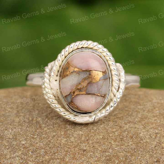 Attractive Design Genuine Pink Copper Opal Twisted Band 10x14mm Solid 925 Sterling Silver Women Anniversary Gift Rings Idea
