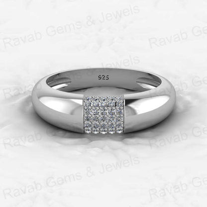 Best Selling Solid 925 Sterling Silver Round Micro Pave CZ Thick Eternity Band Domed Gold Vermeil Women Ring for Fine Jewelry