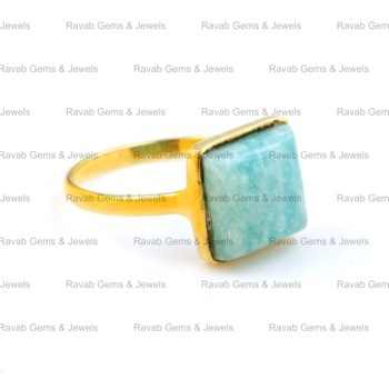 Hot Selling 12mm Square Bezel Setting 925 Sterling Silver 18K Gold Plated Fine Women's Ring With Natural Amazonite Jewelry