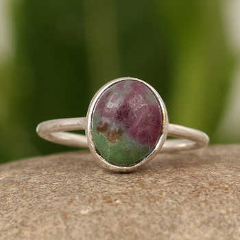 Christmas Sale Natural Ruby Zoisite Gemstone Genuine 925 Sterling Solid Silver 10x14mm Oval Shape Fine Quality Ring for Women